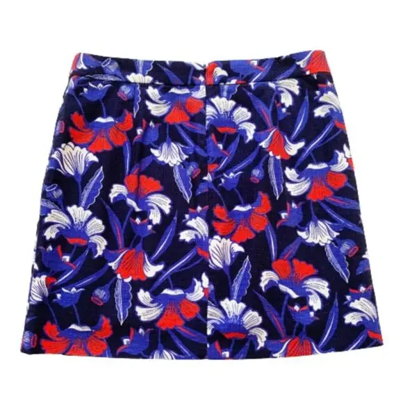 J. Crew Factory Skirt Blue Red Floral Cotton Pencil Mini Skirt Size 6 - Picture 14 of 14